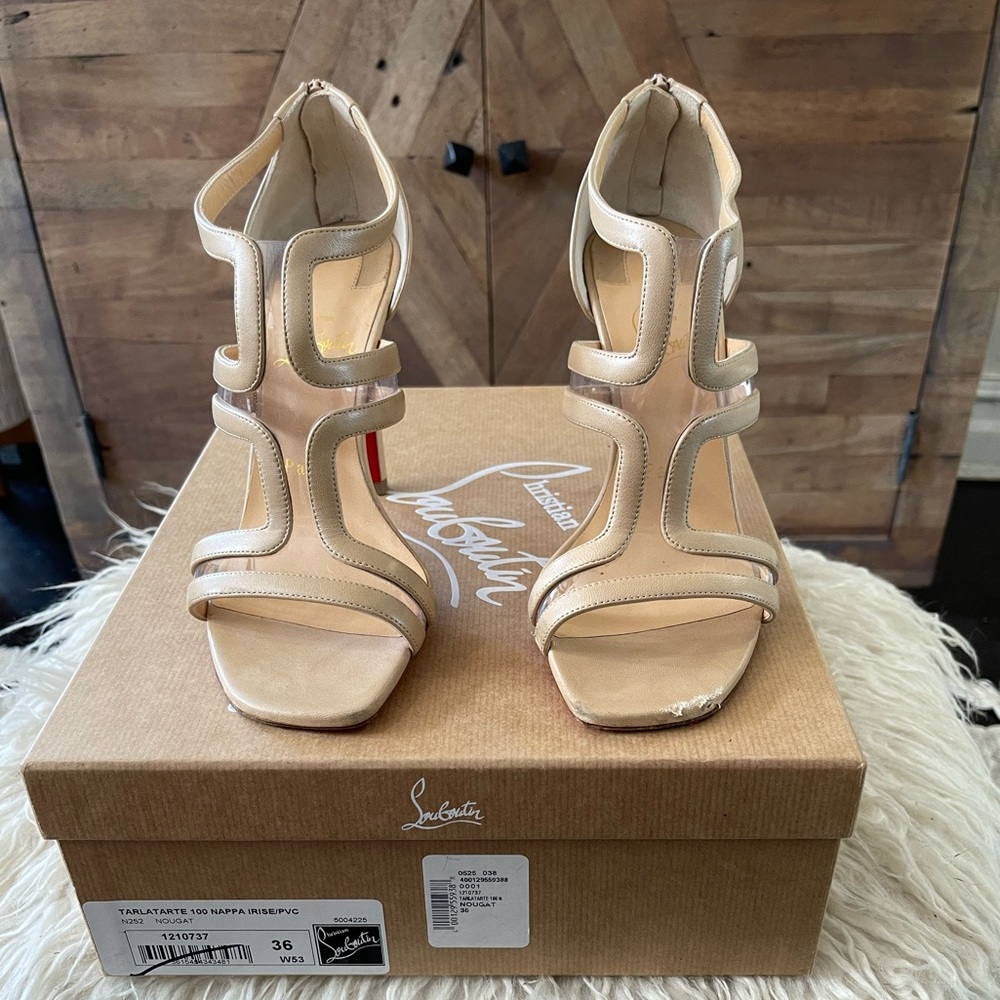 CHRISTIAN LOUBOUTIN TARLATARTE PVC AND LEATHER SANDAL